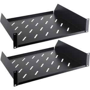 2U Server Rack Shelf, 14" Mounting Depth, Vented Rack Mount Shelf Cantilever Tray for 19" Equipment Racks and Cabinet, Weight Capacity 50lb, Black, 2PCS