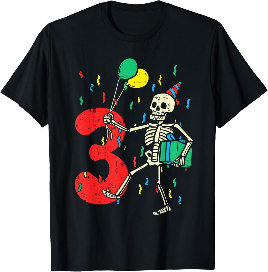 My 3rd Birthday Skeleton Halloween 3 Year Old Funny Gift T-Shirt, S