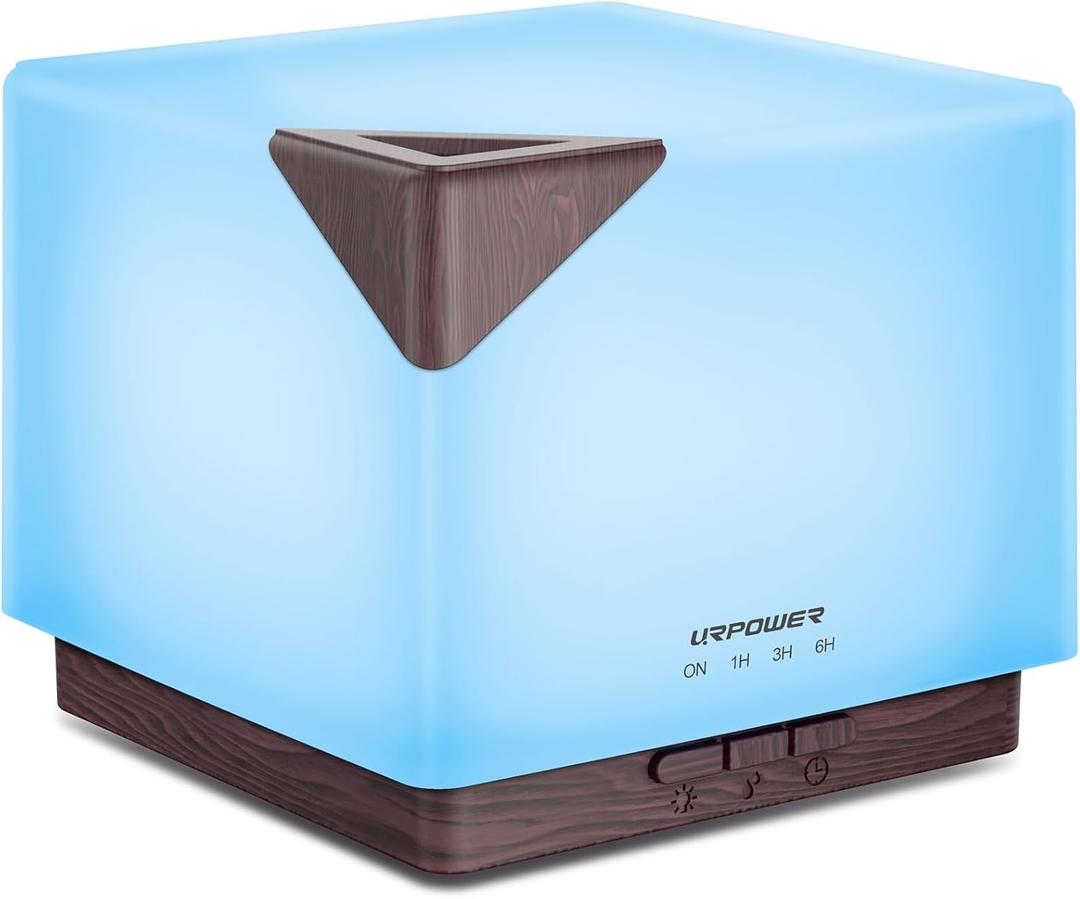 URPOWER 700ML Aromatherapy Essential Oil Diffuser, 700ml Large Ultrasonic Scent Diffusers Humidifier with Adjustable Mist Mode/4 Timer Settings/ 7 LED Light Colors for Home Office Study (Dark Brown)