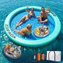 Inflatable Water Hammock Round Floating Ring,8FT Heavy Duty Pool Float for Adults,Inflatable Tanning Pool Float Island Dock for Lake/River/Ocean,w/Cup Holder