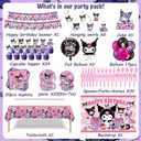 121Pieces Kuromi Birthday Party Decorations, Kids Cute Cartoon Party Supplies Include Happy Birthday Banner, Balloons, Tablecloth, Plates, Cupcake Toppers for Girls,Backdrop,