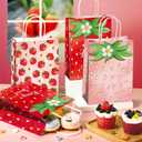 24 Pcs Strawberry Party Favor Bags With Handles - Berry Goodie Gift Bags for Kids, Kraft Paper for Birthday Party Supplies and Decorations