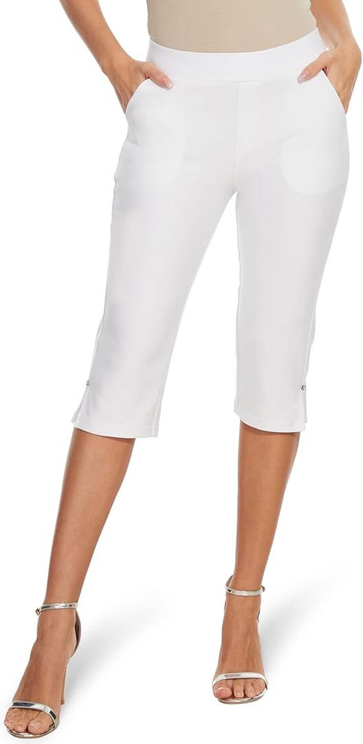 Ginasy Capri Pants for Women Casual Summer Dressy Pull On Stretch High Waisted Crop Work Leggings with Pockets, Size S