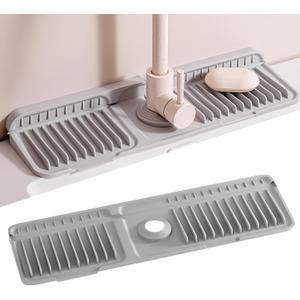 Faucet Mat for Kitchen Sink, 2025 New Silicone Sink Splash Guard, 7°Slope Fast Self-draining, Fast Drying Tidy Faucet Mat Splash Guard