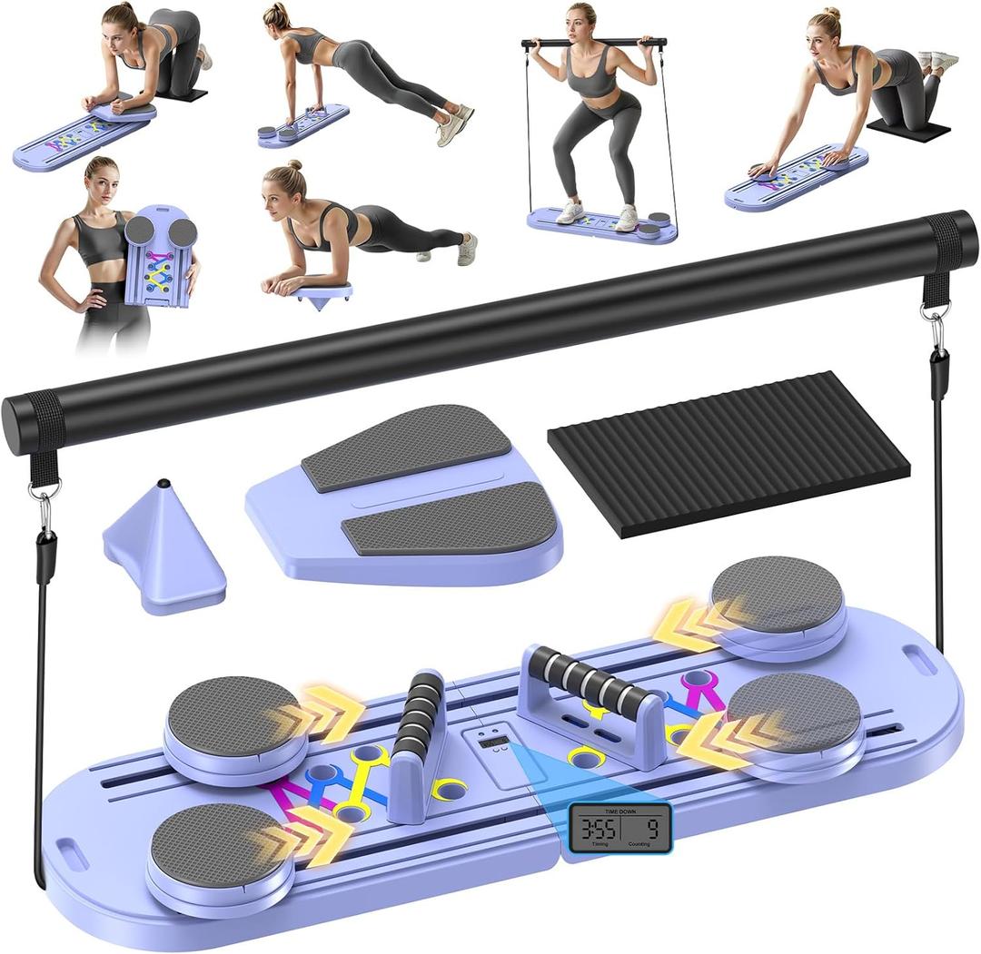Pilates Board,Foldable Pilates Reformer Equipment with Timer, 7-in-1 Multi-Purpose Portable Pilates Reformer Machine Home Pilates Kit for Home Workout,Fitness,Exercise,Abs (Purple)