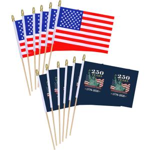 2 x 12 Pack 250th USA Anniversary Small Mini Wood Hand Held Stick Flag,with Statue of Liberty Design,5.5 × 8.2 Inch.