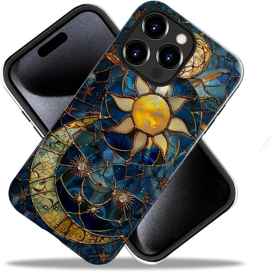 Case Compatible with iPhone 16 Pro (Not for iPhone 16), Moon Stars Art Hybrid Durable Shockproof Phone Case Cover for Girl Women Boy Men