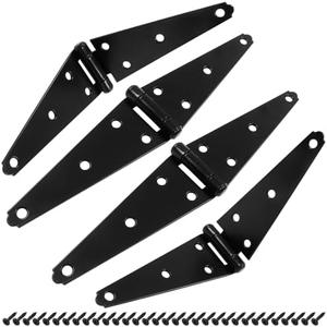 Hordion 4Pcs Strap Hinge Shed Door Hinges, 6 Inch Heavy Duty Gate Hinges Black Tee Hinge with Screws for Fence Wood Gate Cabinet Door