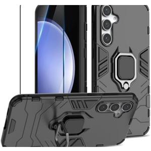 Btstring Case Compatible with Samsung Galaxy S23 FE 5G, with Screen Protector Tempered Glass, Shockproof Phone Case with Stand, Heavy Duty Personalised Case Cover Support Magnetic Car Holder, Black