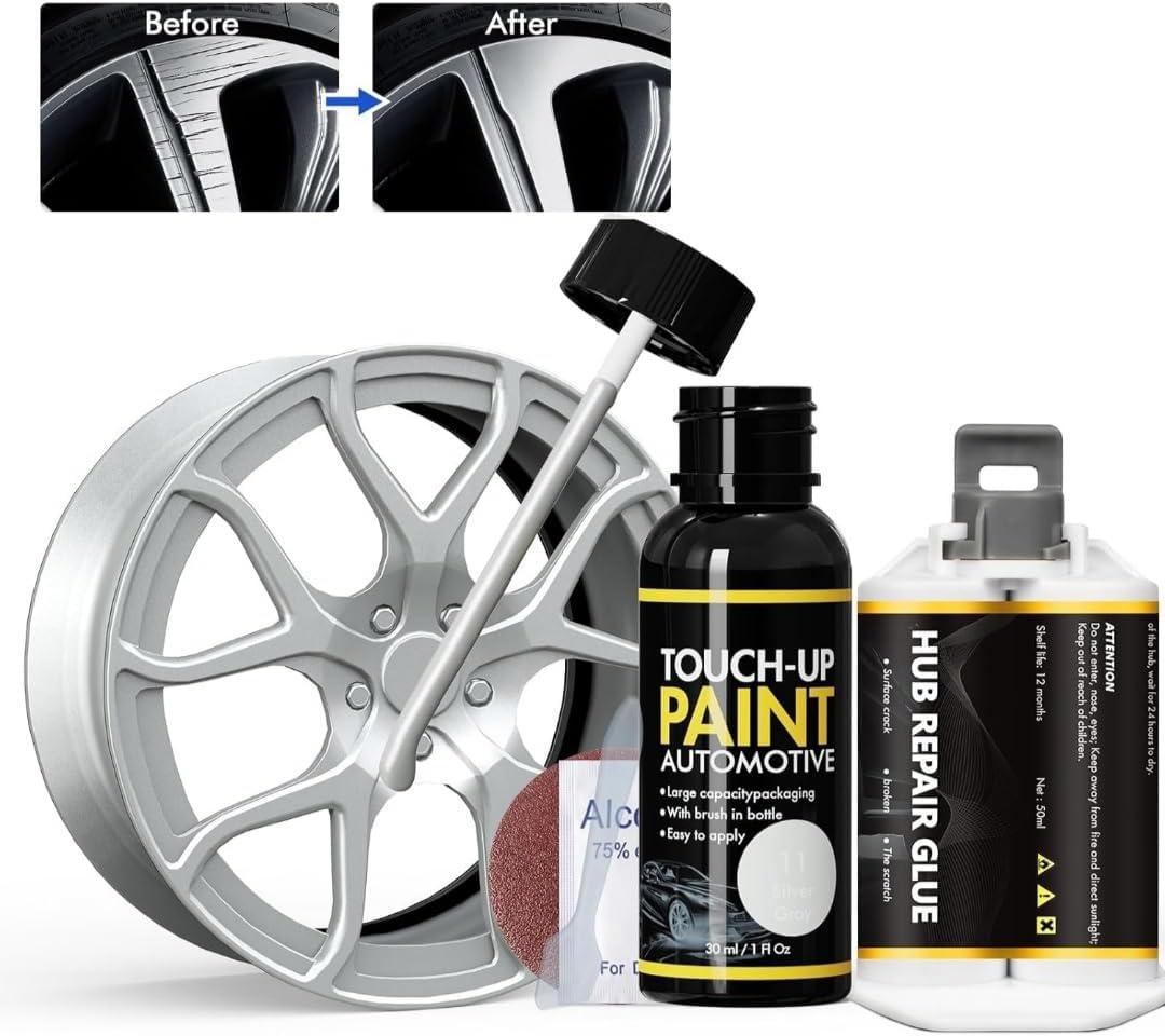 Silver Gray Rim Touch Up Paint, Rim Repair Kit Curb Rash, Wheel Touch Up Paint for Quickly Fix Rim Scratches, Chips, Curb Rashes and Surface Damage