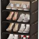 SeyFi Free Standing Shoe Cabinet, 4 Tier Shoe Organizer for Entryway Bathroom Living Room, Multi Tier Shoe Rack for 6-10 Pairs,Black,42x26x107cm