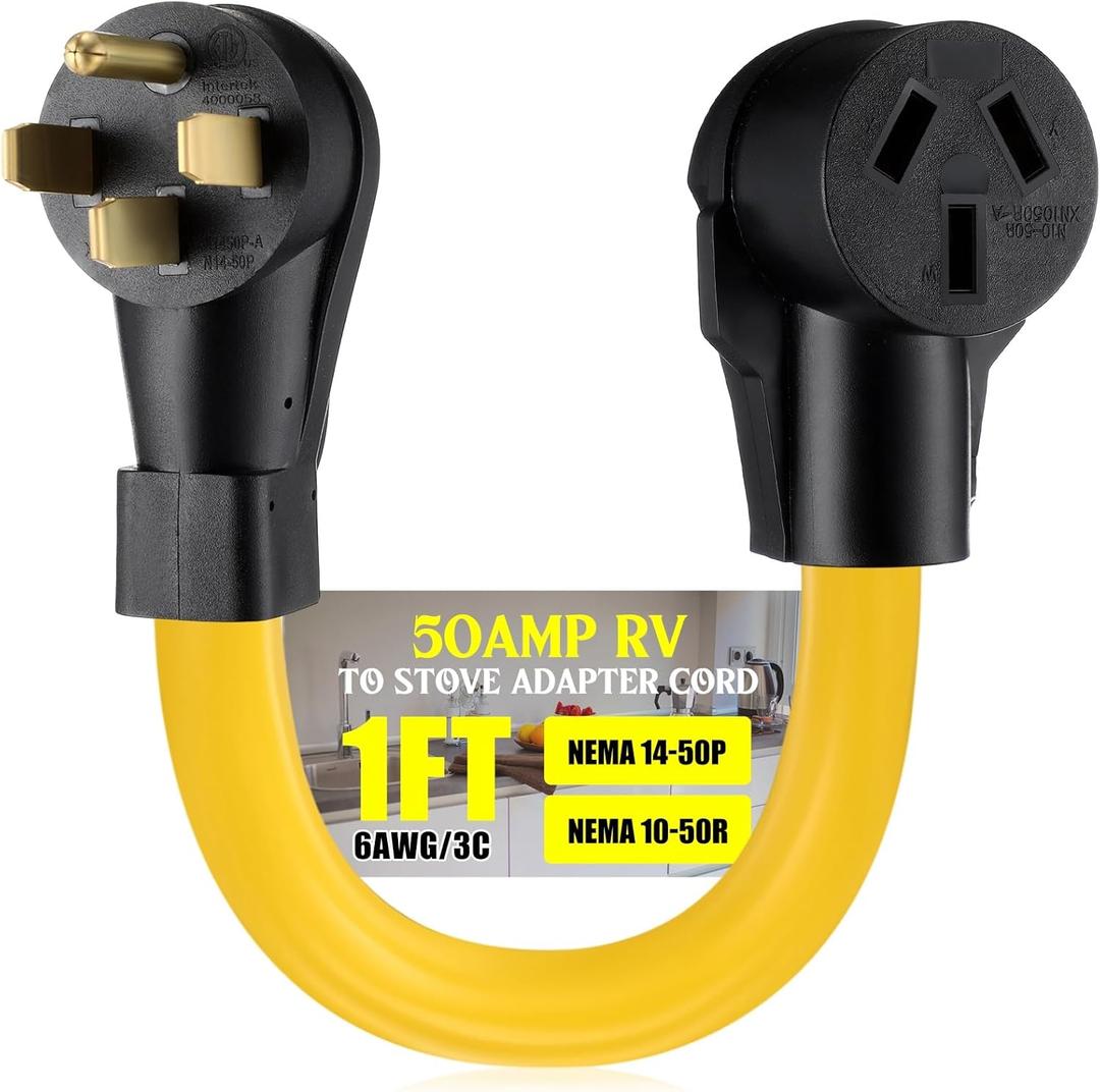 1 Feet 50Amp NEMA 14-50P to 10-50R RV to Stove Adapter Cord, 4 Prong Generator RV Male to 3 Prong Stove Oven Female Adapter Generator Dryer Stove Power Connect, STW 6 AWG, ETL Listed
