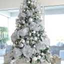 HUIHUANG Silver Glitter Christmas Tree Ribbon - 10 Inch Wide Mesh Fabric, 10 Yards for Tree Decorations, Garlands, Large Bows, Box Wrapping
