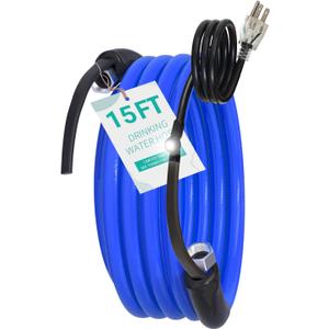 15 FT Heated Drinking Water Hose for RV Camper, NSF 372 Certified Garden Hose with Automatic Thermostat, Antifreeze Protection to -40F, GFCI Protection, 5/8" ID, 3/4" GHT Adapter