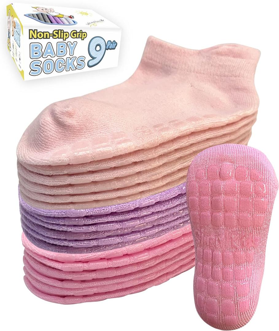 Simply Kids Baby Non-Slip Ankle Socks Superior Grip, Soft Cotton, for Active Toddler Girls & Boys (Ages 0-6) (Pink, XS)