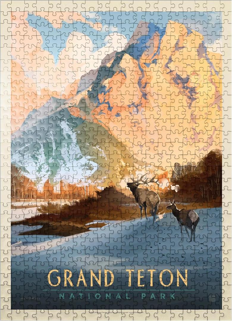 MyPuzzle Grand Teton National Park: Winter Hush, Vintage Poster - Premium 500 Piece Jigsaw Puzzle for Adults