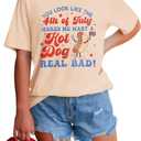 4th of July Shirt Women Patriotic Hot Dog American Flag T-Shirt Independence Day Funny Graphic Short Sleeve Tee Tops (S)