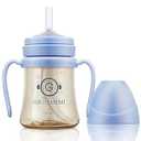 GROSMIMI Spill Proof no Spill Magic Sippy Cup with Straw with Handle for Baby and Toddlers, Customizable, PPSU, BPA Free 6 oz (Beige)