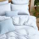 Nayoroom Blue Striped Duvet Cover Queen Size White Stripe Duvet Cover Dorm Bedding Set 3 Pieces Soft Lightweight Washed Microfiber Farmhouse Bedding Set Gifts for Women Men