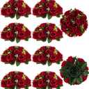 BLOSMON Flower Centerpieces for Tables Wedding: 10 Pcs Crimson Red Artificial Rose Flowers Balls Decoration - 9.5 Inch Fake Silk Kissing Floral Arrangement for Home Party Event DIY Decor
