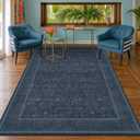 6x9 Rugs for Living Room Non Slip, Low Pile Soft Soft Rugs for Bedroom, Floral Washable Dining Room Carpet, Dark Blue Victorian Mats