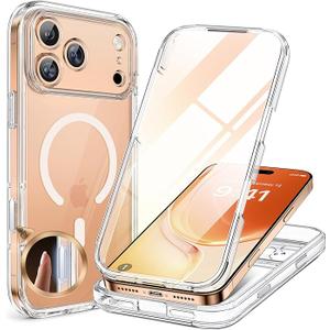 Miracase for iPhone 17 Pro Max Case 6.9" Full-Body Phone Case with Built-in Glass Screen Protector& Full Camera Protector,[Magnetic with MagSafe] Drop Proof 17 ProMax Cover, Clear