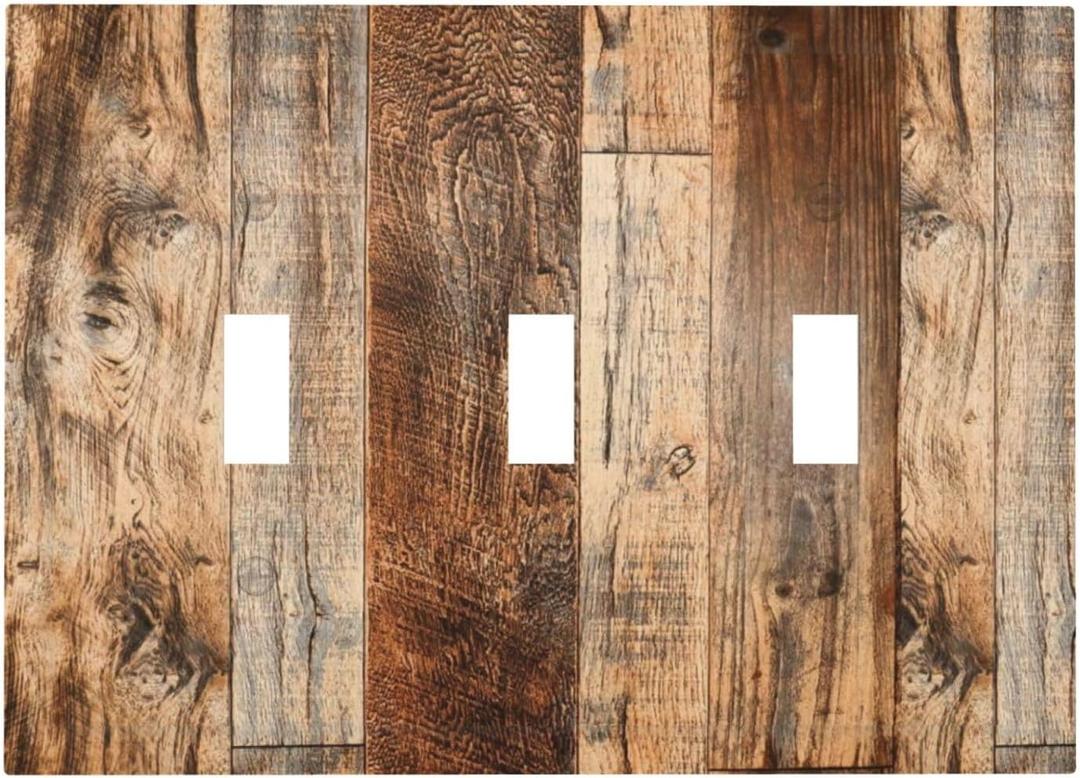 Decorative Light Switch Cover Plate Vintage Forest Sun on Brown Wood Board 3 Gang Wall Plate Switch Plate Covers Triple Toggle Jumbo Electrical Faceplate for Farmhouse Home Decor