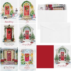 48 Pcs 4x6 Inch Christmas Red Doors Card with White Envelopes Holiday Greeting Cards Thank You Merry Christmas Welcome Cards Xmas Money Gift Card Holders