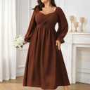 SCOMCHIC Women's Plus Size Wedding Guest Cocktail Dresses Fall Sweetheart Neckline Long Sleeve A Line Formal Maxi Dress (Orange, XL)