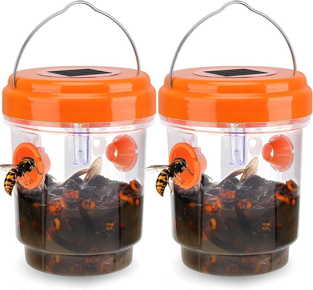 Wasp Traps for Hunting Wasps, Bees, Hornets, Insects, Yellow Jacket Traps, Wasp Trap Catcher, Reusable Solar Powered Hanging for Outdoor, 2 Packs