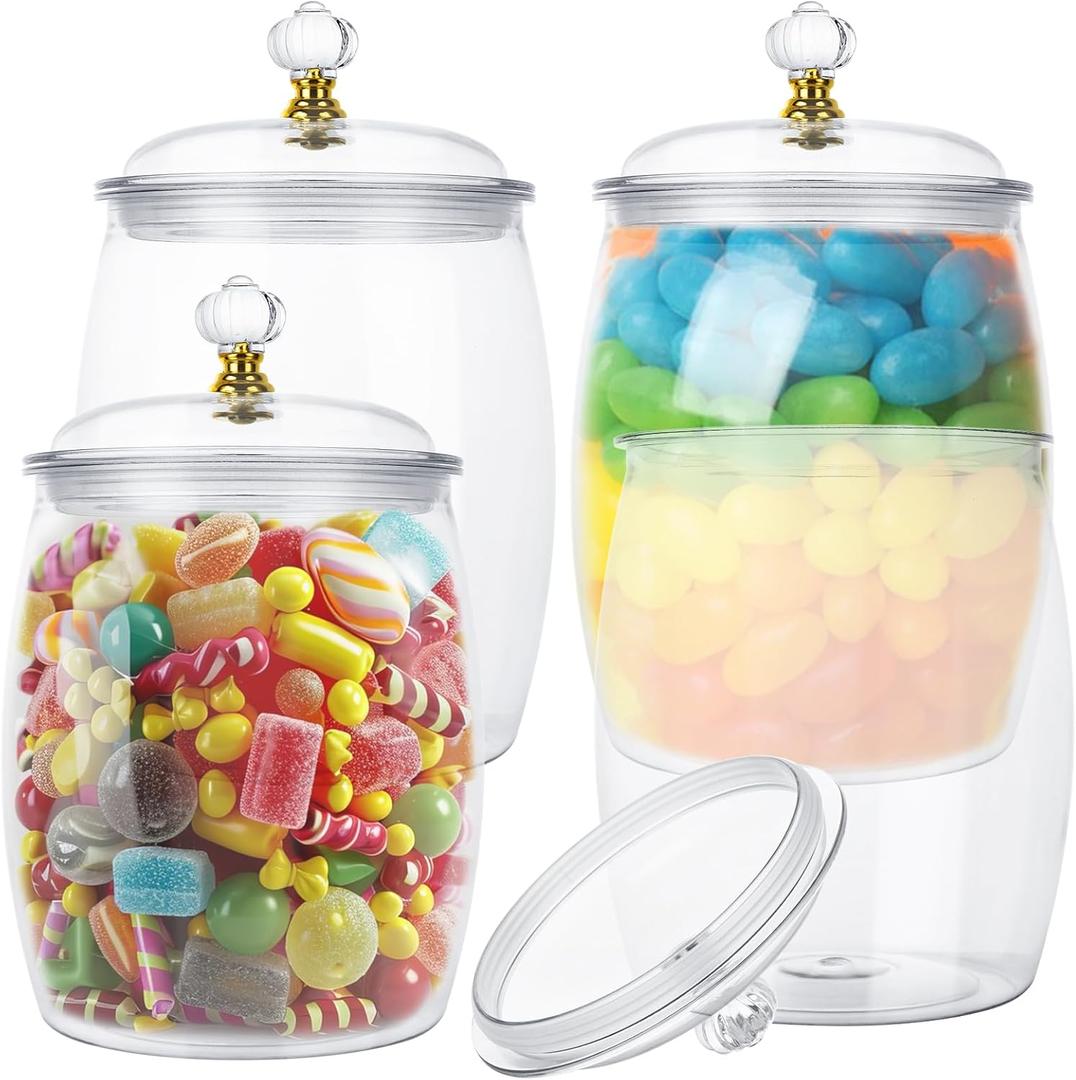 4 Pcs 1/2 Gallon Candy and Cookie Jar Plastic Jars with Lids 64oz Clear Cookie Container candy jars for candy buffet Container for Wedding Home Kitchen Bar Decoration