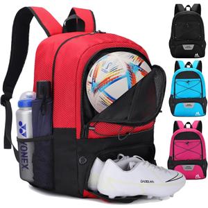 Soccer Bag-Soccer Backpack&Backpack for&Football Volleyball& Basketball,with Ball Compartment and Training Package (Red)