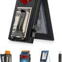 GHUKY Wallet for Men RFID Wallet with Money Clip, Slim Pop Up Card Holder for 10-12 Cards, Minimalist Smart Credit Card Case with ID Window, Bifold Metal Wallet for Front Pocket, Gifts for Men (Carbon)