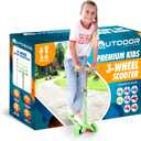 Outdoor Cruiser 3-Wheel Kids Scooter  With Lean-To-Steer technology, Wide Deck, LED Lighted Wheel, 4-Level Adjustable Height T-Bar Handle, Support Kids Up To 150 lbs, For Boys & Girls Ages 3-8, Green