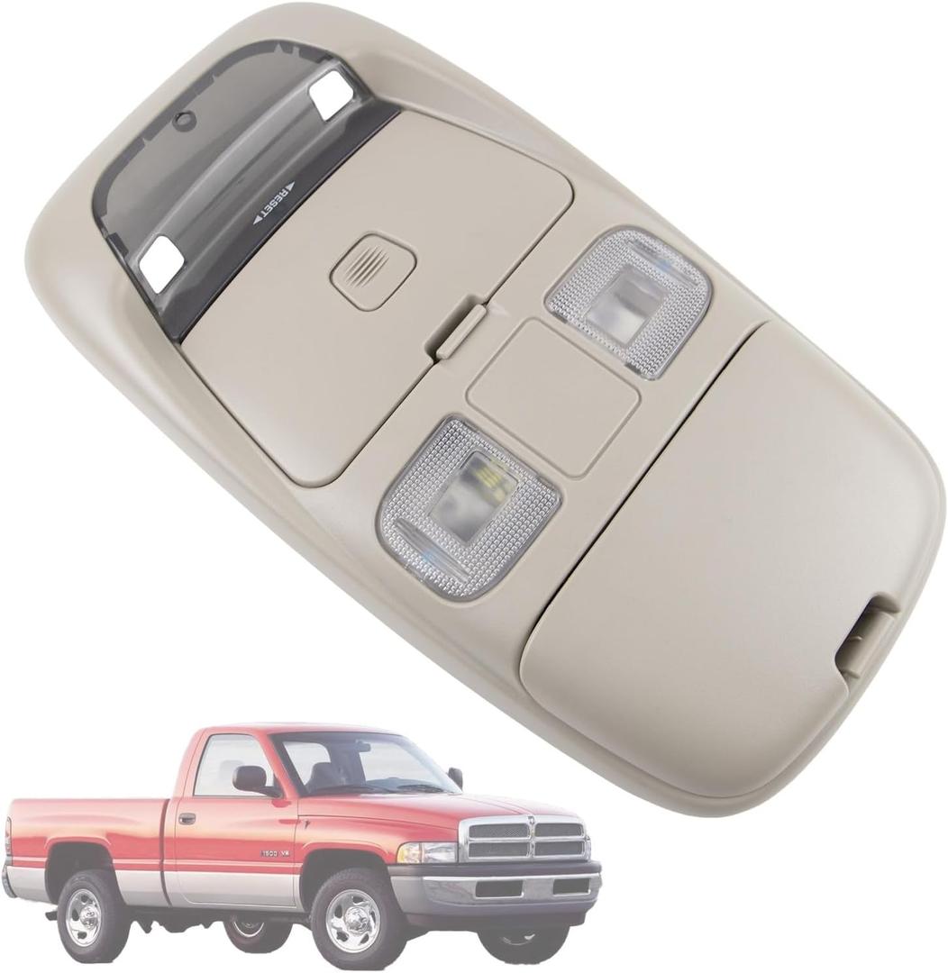 Overhead Console Dome Map Led Reading Light Lamp Compatible with 1999 2000 2001 Dodge Ram 1500 2500 3500, 2002 Ram 2500 3500,Cab Lights Sunglasses Storage, Replaces SN96TL2AA (Transparent lid)
