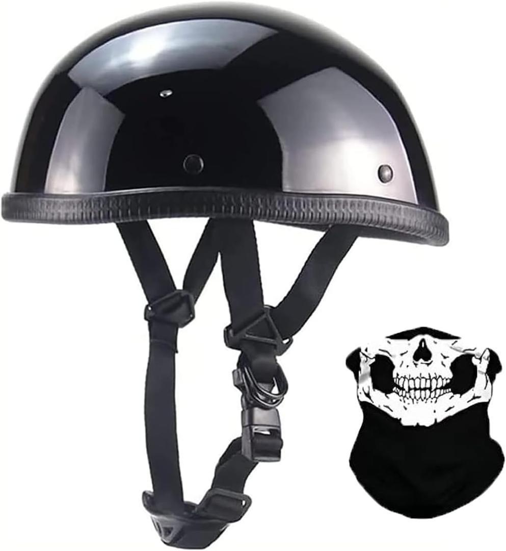 Beanie Motorcycle Half Helmet German Style Ultra-Thin Motorcycle Half Helmet Cruising Skull Cap Small Electric Helmet,DOT Approved for Men Women Retro Open Face Bike-Helmets (Glossy Black)