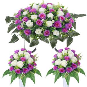 3 Pcs Artificial Cemetery Flower Saddles Cemetery Flowers for Grave Memorial Grave Flowers with Vases for Cemetery Decoration