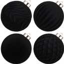 Large Velvet Christmas Ball Ornaments - 4 Inch Flocked Christmas Balls Shatterproof Decorative Hanging Ornaments Set for Xmas Tree Holiday Wedding Party Decor (Black, 4pcs)