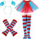 Hicarer 4 Costume Set for Women Include Red Blue Tulle Tutu Skirt Striped Socks Stretchy Gloves Ponytails Headband (Kids)