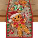Artoid Mode Wood Gingerbread Candy Cane Christmas Table Runner, Seasonal Winter Kitchen Dining Table Decoration for Home Party Decor 13x90 Inch