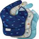 Tiny Twinkle Mess-Proof Baby Bib - Waterproof Bib for Baby Boy or Girl - PFAS, PVC, BPA, Phthalate Free - Baby Food Bibs (3 Pack, 3-pack Sea, Dino)