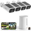 Solar Security Cameras Wireless Outdoor, No Monthly Fee, 4-Camera Bullet Home Security System with Base Station, 2K Video, Local Storage, PIR Motion Alerts, Color Night Vision, Active Siren