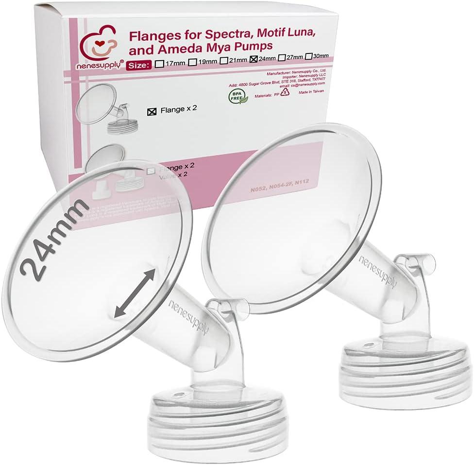 Nenesupply 24mm 2 pc Flanges Compatible with Spectra S2 S1 9 Plus Synergy Gold Breastpump Replacement to Spectra Pump Parts Flange Accessories Wide Mouth Work with Valve Backflow Protector Bottle