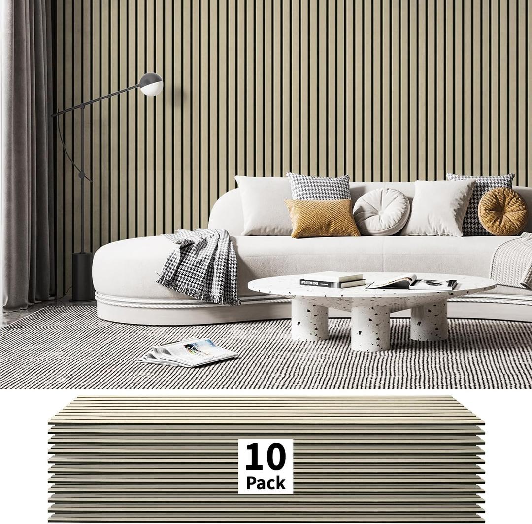 Art3dwallpanels 10 Pack Acoustic Panels, 48" X 12" X 0.43" Soundproof Wall Panels, Self Adhesive High Density Sound Absorbing Acoustic Treatment for Recording Studio, Office, Camel and Black, 10 Pack 12''x48''
