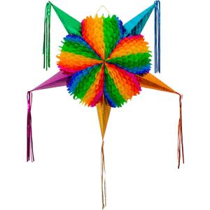 Mexican Piata (Medium 26 inches) - Rainbow Piniata - Authentic Handmade Foldable Large Pinata for Birthday Party - Piatas para Cumpleaos - Mexican Star Pinata - Cinco de Mayo Pinatas
