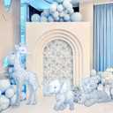 Eaasty 3 Pcs Blue Toile De Jouy Safari Baby Shower Decoration Large PP Plastic Animal Stand Ups Signs Decor Chinoiserie Safari Animals Cutouts Party Decor for Wild One Birthday Photoshoot Decoration