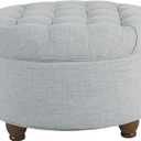 Homepop Home Decor | Button Tufted Woven Round Storage Ottoman | Ottoman with Storage for Living Room & Bedroom (Light Blue)
