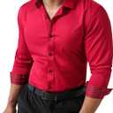 JOGAL Men's Dress Shirts Regular Fit Long Sleeve Stretch Business Wedding Button Down Shirts (Red, L)