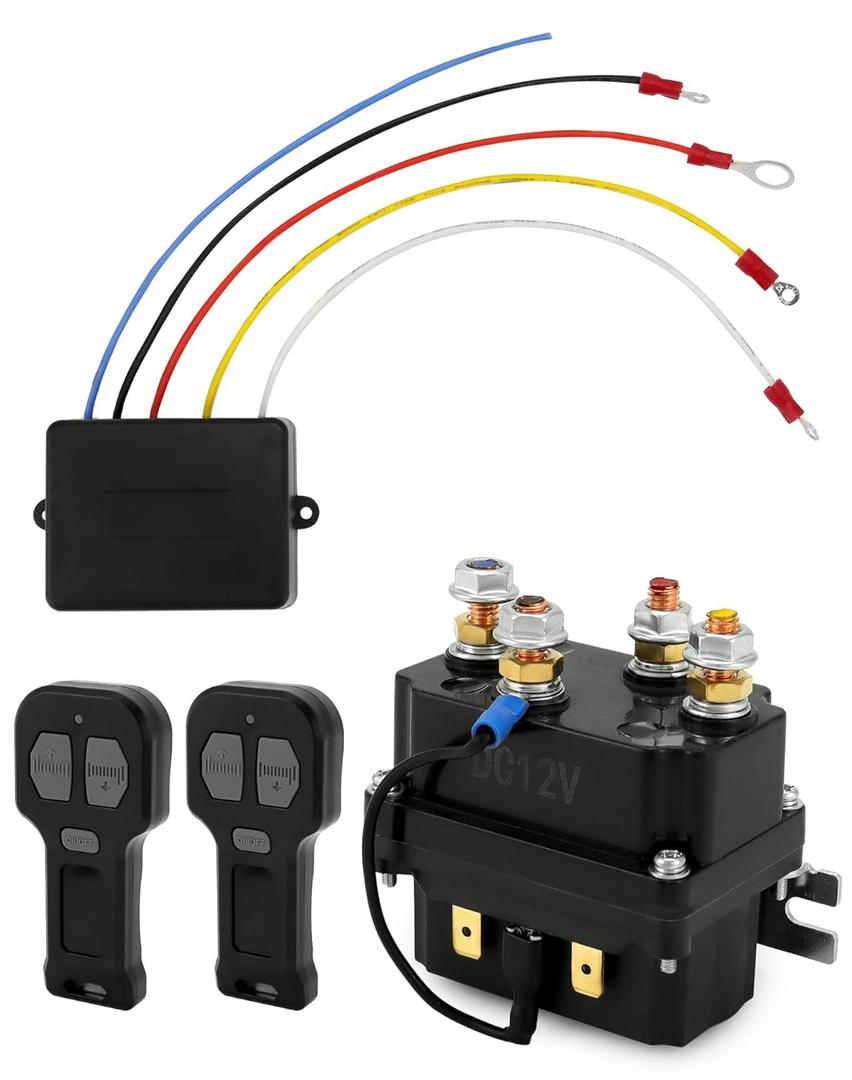 QWORK Wireless Winch Remote Control Kit, 12V 250A Winch Solenoid Relay Contactor + 12V Wireless Winch Receiver with 2pcs Wireless Winch Remote, for Truck ATV SUV 63070 62135 74900 70715, QS10384