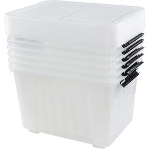 Jekiyo 50 Liter Clear Storage Bin on Wheels, Large Plastic Latching Box, 6 Pack